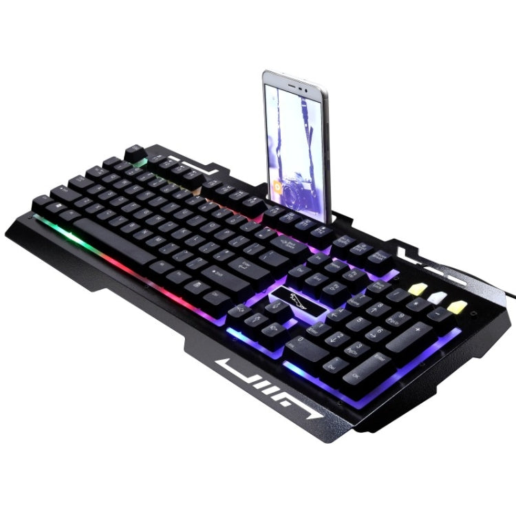 ZGB G700 104 鍵 USB 有線機械手感發光金屬面板懸浮式遊戲鍵盤，附手機支架