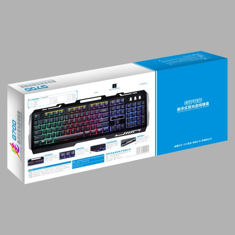 ZGB G700 104 鍵 USB 有線機械手感發光金屬面板懸浮式遊戲鍵盤，附手機支架