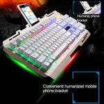 ZGB G700 104 鍵 USB 有線機械手感發光金屬面板懸浮式遊戲鍵盤，附手機支架