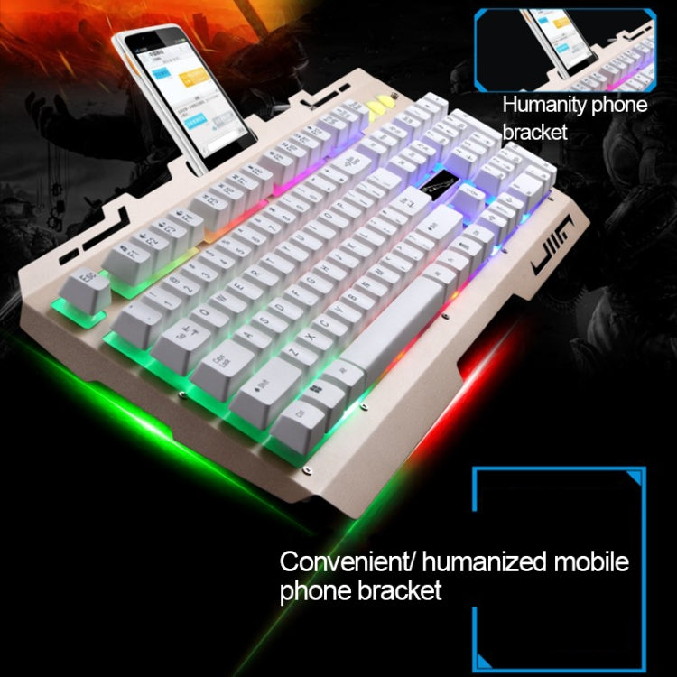 ZGB G700 104 鍵 USB 有線機械手感發光金屬面板懸浮式遊戲鍵盤，附手機支架