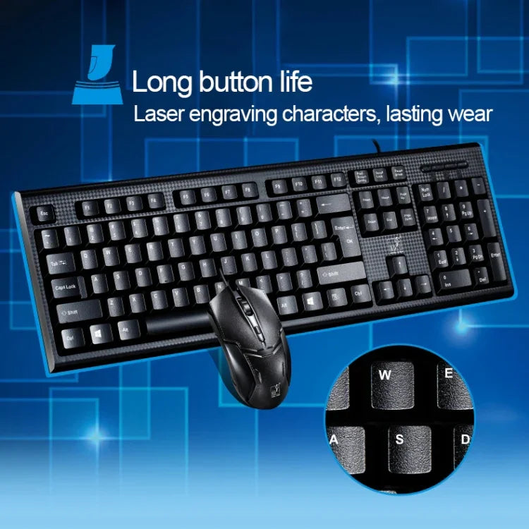 Chasing Leopard Q9 1600 DPI專業有線格紋紋理遊戲辦公鍵盤+光學滑鼠套裝