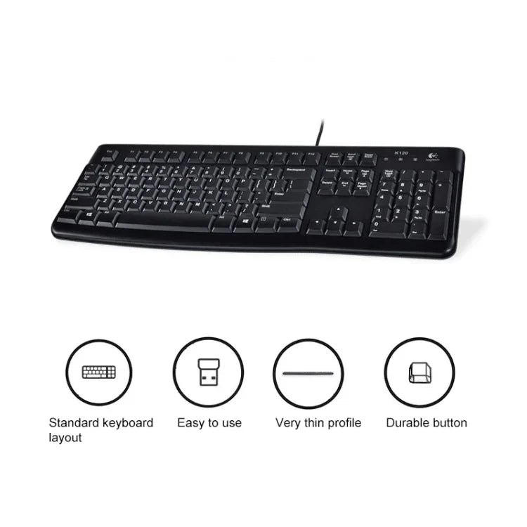 羅技 K120 USB 防潑水有線鍵盤，適用桌上型電腦／筆記型電腦，羅技 K120