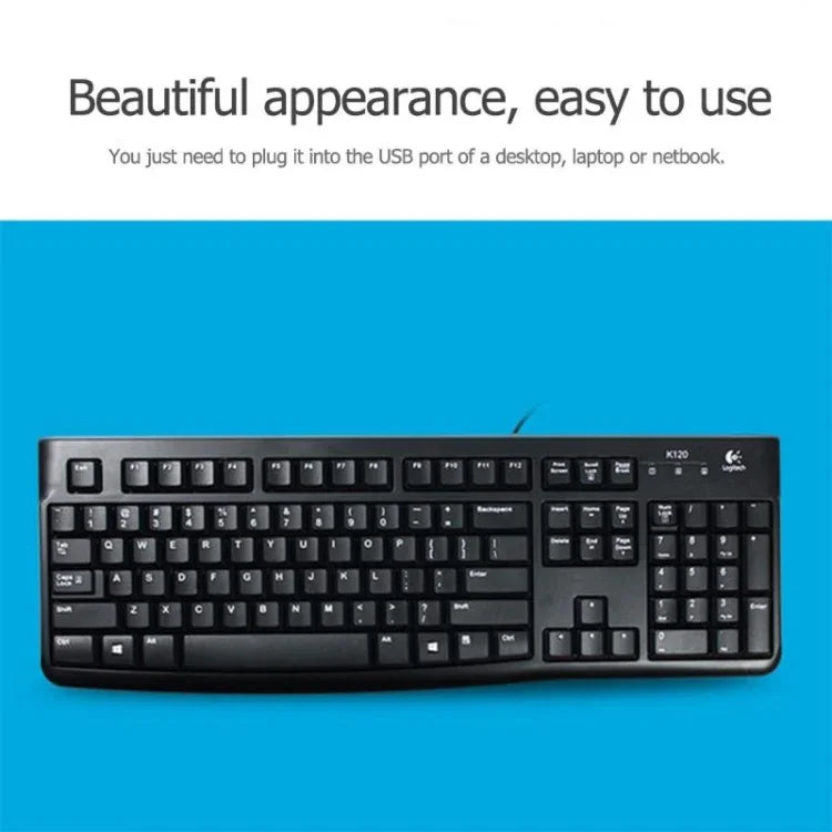 羅技 K120 USB 防潑水有線鍵盤，適用桌上型電腦／筆記型電腦，羅技 K120