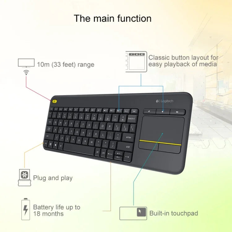 羅技 K400 Plus 2.4GHz 無線觸控鍵盤，無線距離：10米，羅技 K400 Plus