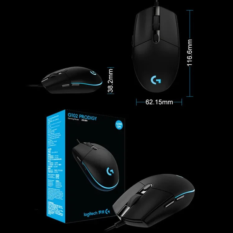 羅技 G102 6 鍵 RGB 發光 6000DPI 五速可調有線光學遊戲滑鼠，長度：2米，G102，G102（白色）