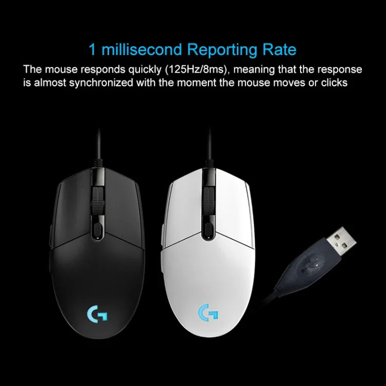羅技 G102 6 鍵 RGB 發光 6000DPI 五速可調有線光學遊戲滑鼠，長度：2米，G102，G102（白色）