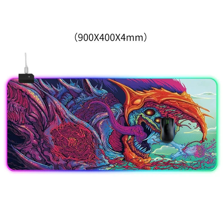 電腦怪獸圖案發光滑鼠墊，尺寸：90 x 40 x 0.4公分，90 x 40 x 0.4公分
