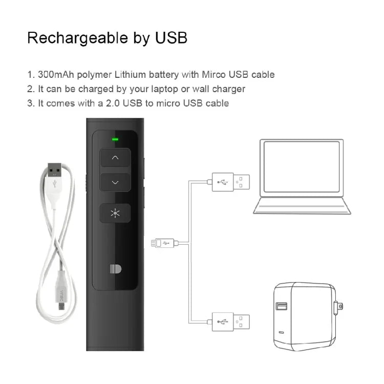 Doosl DSIT013 2.4GHz 可充電 PowerPoint 簡報多功能雷射指示筆，適用 PowerPoint / Keynote / Prezi，遙控距離：100m