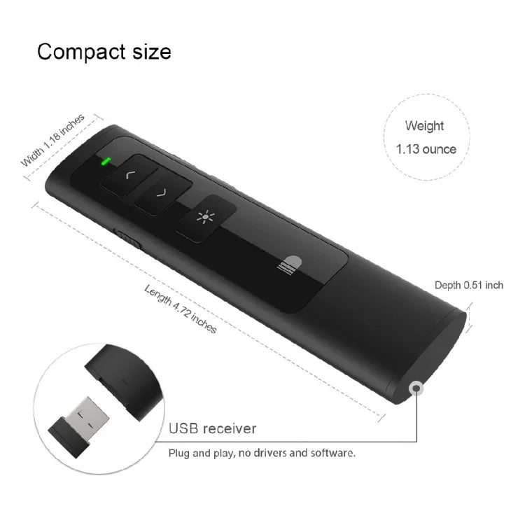 Doosl DSIT013 2.4GHz 可充電 PowerPoint 簡報多功能雷射指示筆，適用 PowerPoint / Keynote / Prezi，遙控距離：100m