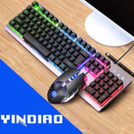 YINDIAO K002 USB 有線機械手感 RGB 背光鍵盤 + 光學靜音滑鼠套裝，RGB 背光 / 靜音 / 黑色，RGB 背光 / 白色