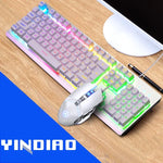 YINDIAO K002 USB 有線機械手感 RGB 背光鍵盤 + 光學靜音滑鼠套裝，RGB 背光 / 靜音 / 黑色，RGB 背光 / 白色