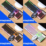 YINDIAO K002 USB 有線機械手感 RGB 背光鍵盤 + 光學靜音滑鼠套裝，RGB 背光 / 靜音 / 黑色，RGB 背光 / 白色