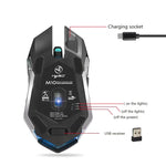HXSJ M10 2.4GHz 6鍵USB可充電彩色燈光人體工學2400DPI無線光學遊戲滑鼠，適用桌上型電腦，M10