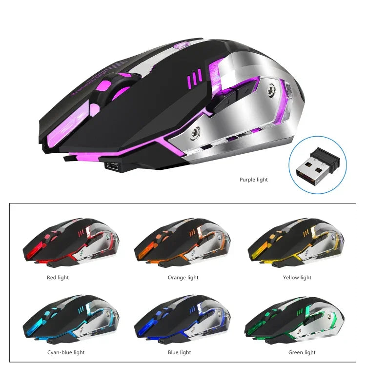 HXSJ M10 2.4GHz 6鍵USB可充電彩色燈光人體工學2400DPI無線光學遊戲滑鼠，適用桌上型電腦，M10