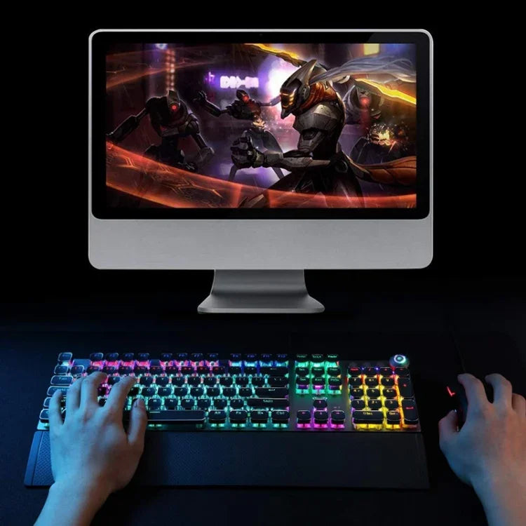 AULA F2088 108鍵混光電鍍朋克機械藍軸有線 USB 遊戲鍵盤，金屬按鍵，藍軸銀色