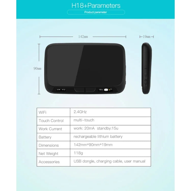 H18+ 2.4GHz 迷你無線鍵盤，完整觸控板，3 級可調背光（黑色），H18+ 背光鍵盤
