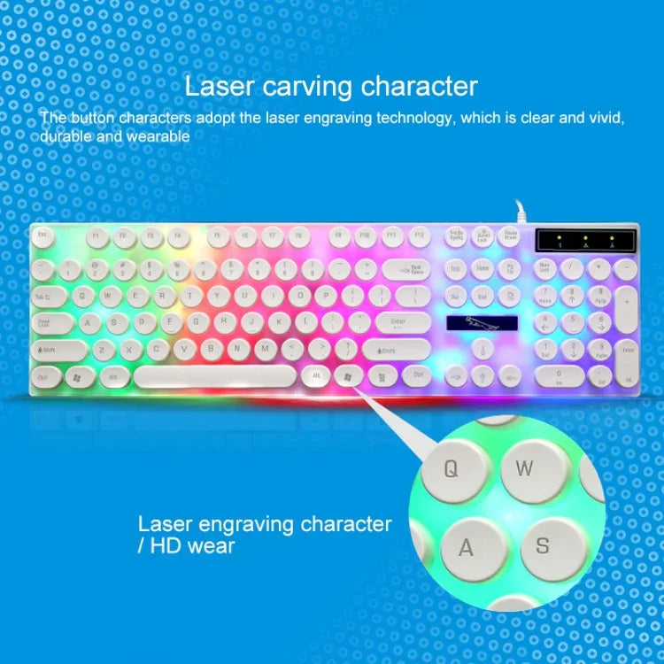 Chasing Leopard G21 USB 104鍵防水浮動圓形朋克鍵帽彩色背光機械感有線鍵盤，長度：1.3m