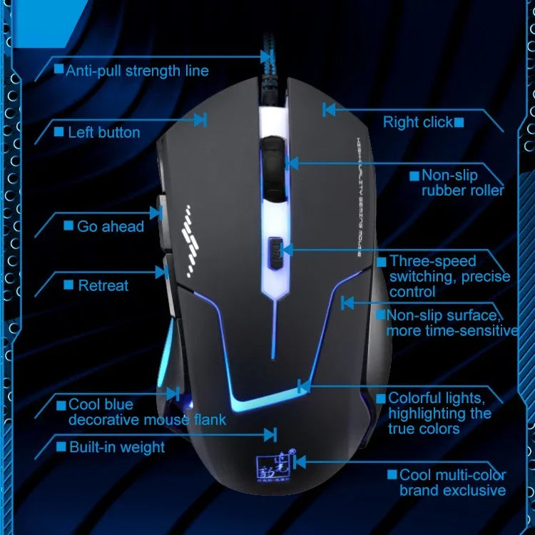 Chasing Leopard T7 USB 6鍵 2400DPI 三速可調背光有線光學遊戲滑鼠，內建配重，長度：1.8m，T7