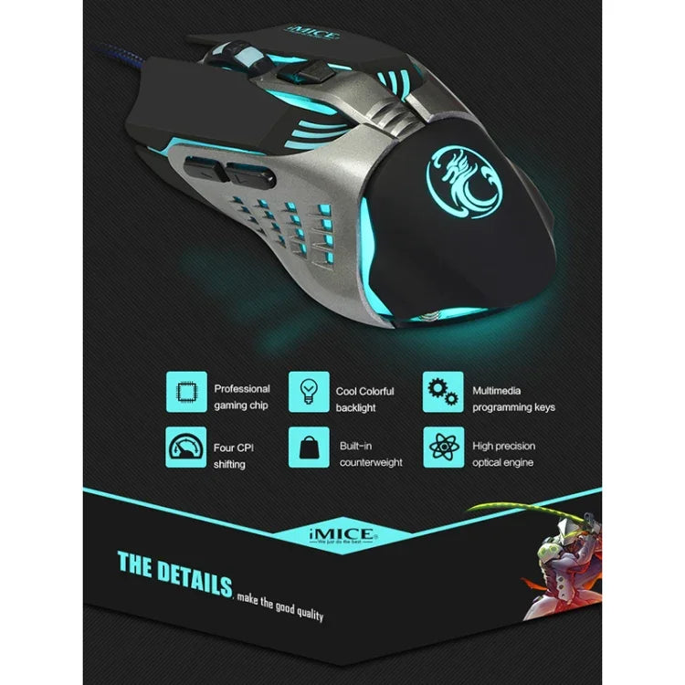 iMICE V5 USB 7鍵 4000 DPI 有線光學彩色背光遊戲滑鼠，適用電腦筆電，V5（白色）