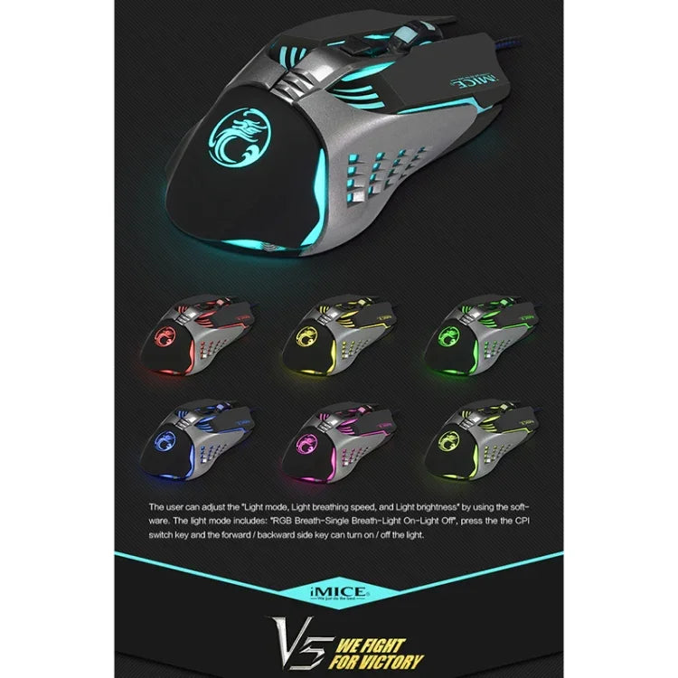 iMICE V5 USB 7鍵 4000 DPI 有線光學彩色背光遊戲滑鼠，適用電腦筆電，V5（白色）