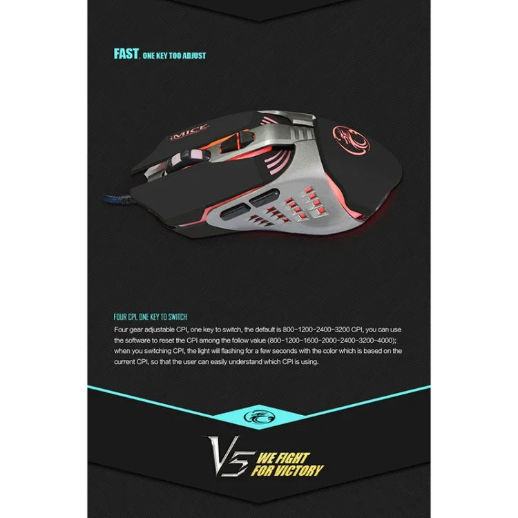 iMICE V5 USB 7鍵 4000 DPI 有線光學彩色背光遊戲滑鼠，適用電腦筆電，V5（白色）
