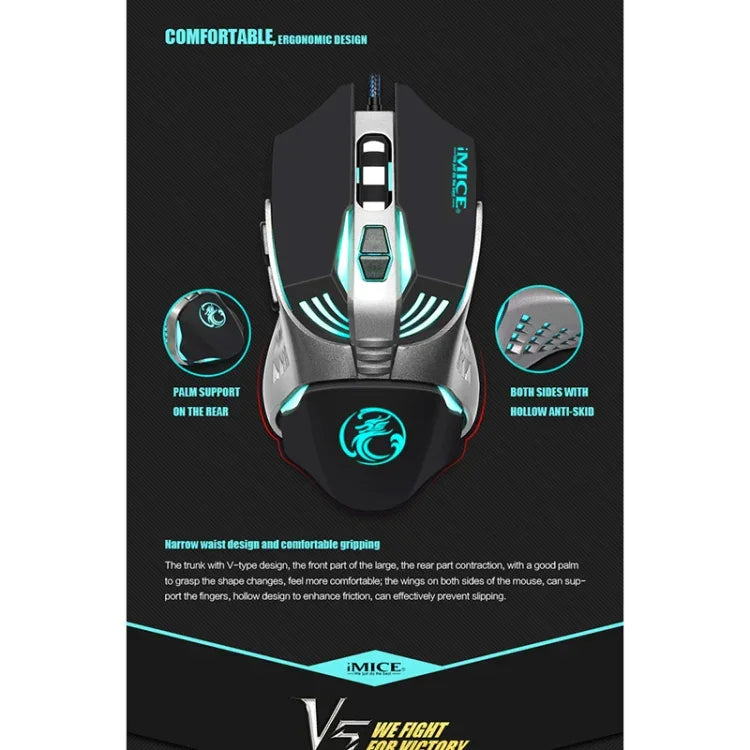 iMICE V5 USB 7鍵 4000 DPI 有線光學彩色背光遊戲滑鼠，適用電腦筆電，V5（白色）