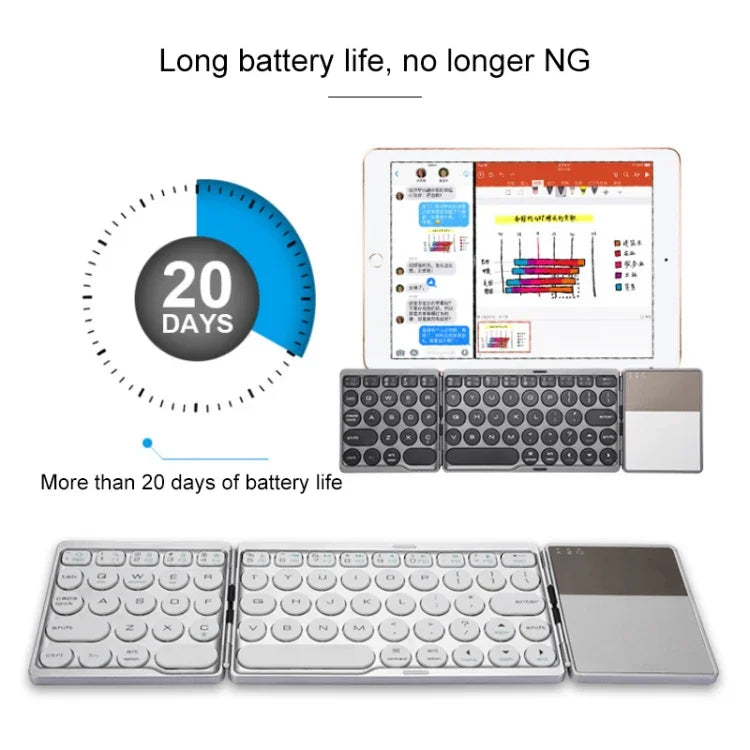 GK408 三折可充電無線藍牙鍵盤帶觸控板，支援 Android / IOS / Windows