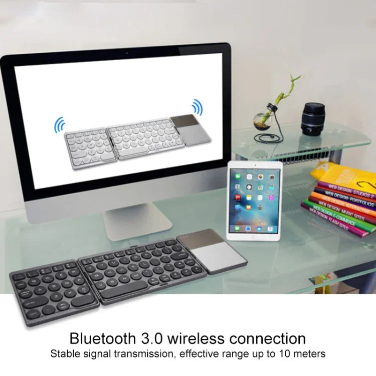 GK408 三折可充電無線藍牙鍵盤帶觸控板，支援 Android / IOS / Windows