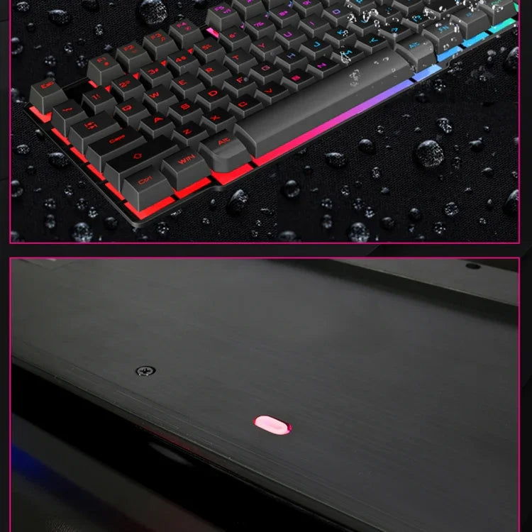 iMICE AK-600 有線 USB 浮動鍵帽字元發光背光遊戲鍵盤，發光背光（黑色）