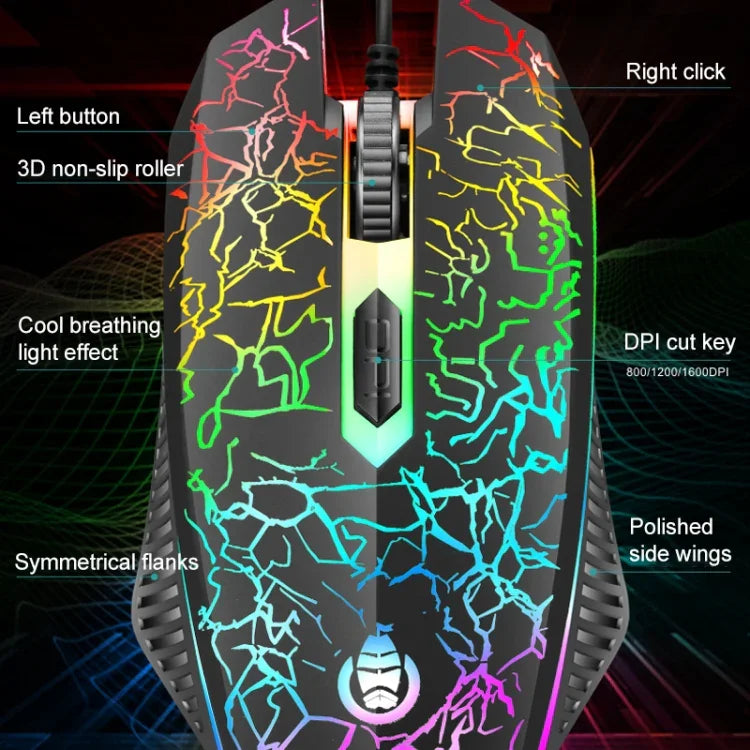 SHIPADOO D620 104鍵有線 RGB 彩色裂紋背光遊戲鍵盤滑鼠套裝，適用筆電、PC