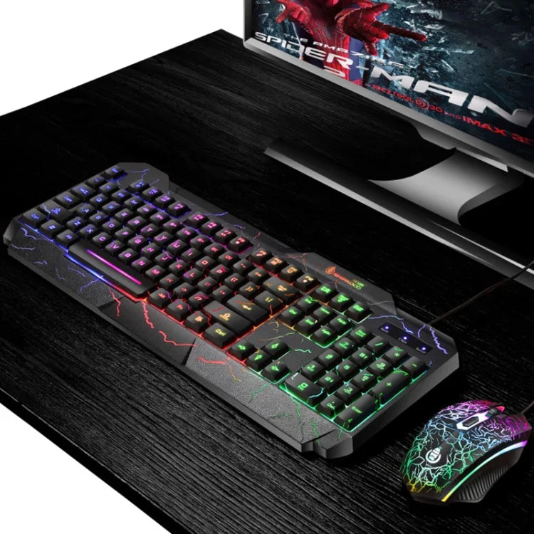 SHIPADOO D620 104鍵有線 RGB 彩色裂紋背光遊戲鍵盤滑鼠套裝，適用筆電、PC