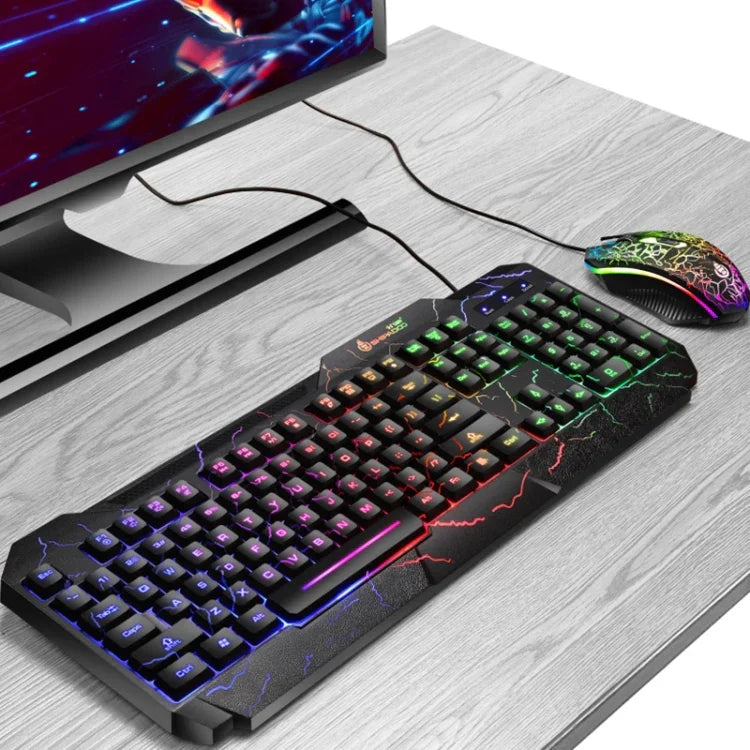 SHIPADOO D620 104鍵有線 RGB 彩色裂紋背光遊戲鍵盤滑鼠套裝，適用筆電、PC
