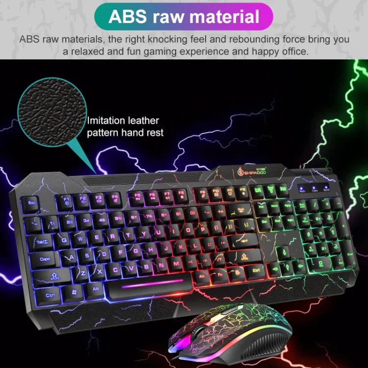 SHIPADOO D620 104鍵有線 RGB 彩色裂紋背光遊戲鍵盤滑鼠套裝，適用筆電、PC