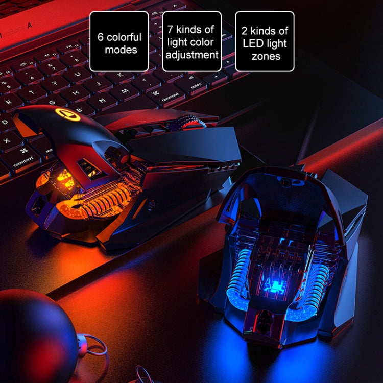 YINDIAO G10 7200DPI 7模式可調 7鍵 RGB 燈光有線金屬機械硬核巨集滑鼠，款式：音頻版