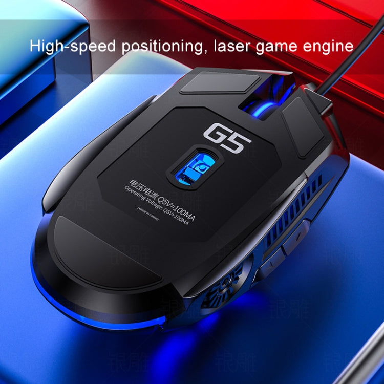 YINDIAO G5 3200DPI 4模式可調 6鍵 RGB 燈光有線遊戲滑鼠，G5 黑色，G5 白色