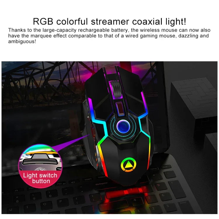 YINDIAO A5 2.4GHz 1600DPI 3模式可調可充電 RGB 燈光無線靜音遊戲滑鼠