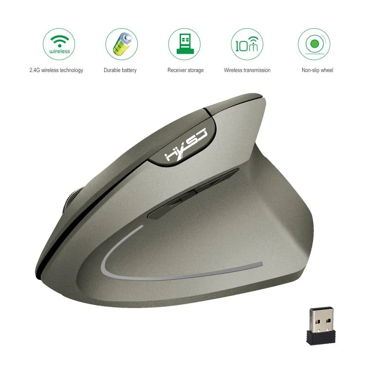 HXSJ T24 6鍵 2400 DPI 2.4G 無線垂直人體工學滑鼠帶 USB 接收器，6鍵 T24 黑色，6鍵 T24 灰色