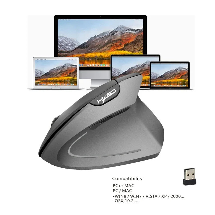 HXSJ T24 6鍵 2400 DPI 2.4G 無線垂直人體工學滑鼠帶 USB 接收器，6鍵 T24 黑色，6鍵 T24 灰色