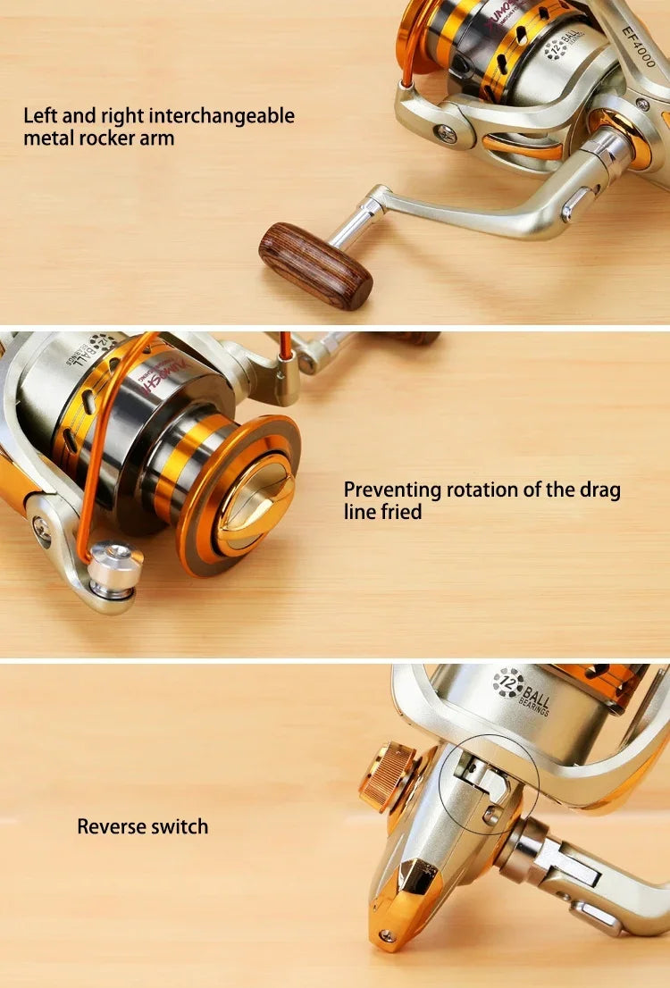 YUMOSHI  Ball Bearings Rocker Handle Wheel Seat Fishing Spinning Reel, EF1000, EF2000, EF3000, EF4000, EF5000, EF6000, EF7000, EF8000