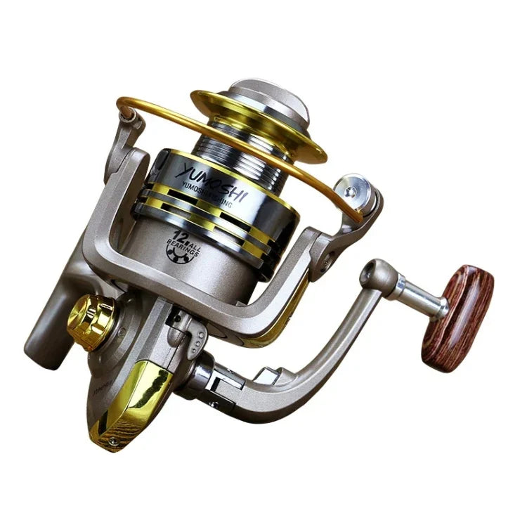 YUMOSHI 全金屬滾珠軸承搖桿手柄輪座釣魚旋轉捲線器，GS1000、GS2000、GS3000、GS4000、GS5000、GS6000、GS7000
