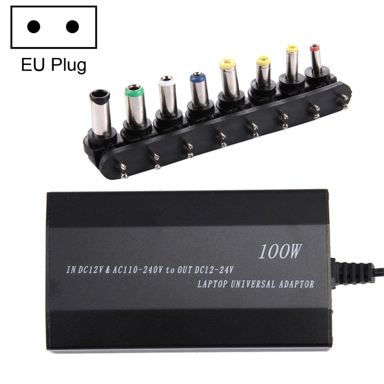 筆記型電腦 100W 通用充電器，附車用充電器、交流電源適配器、8款電源轉接頭及1個 USB 埠，適用 Samsung、Sony、Asus、Acer、IBM、HP、DELL，英規插頭，澳規插頭，歐規插頭，英規插頭