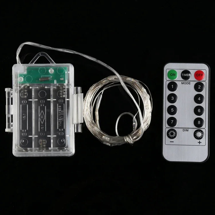 50顆LED 3節AA電池盒精靈燈裝飾燈，帶遙控器，直流5V，彩色燈/遙控器，白光燈/遙控器，暖白燈/遙控器