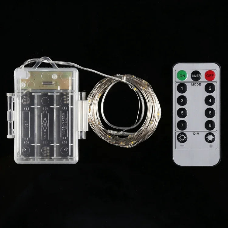 50顆LED 3節AA電池盒精靈燈裝飾燈，帶遙控器，直流5V，彩色燈/遙控器，白光燈/遙控器，暖白燈/遙控器