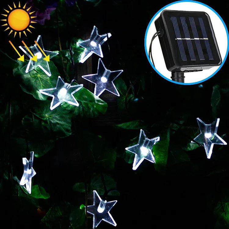星形 20 顆 LED 戶外花園聖誕節慶裝飾太陽能燈串