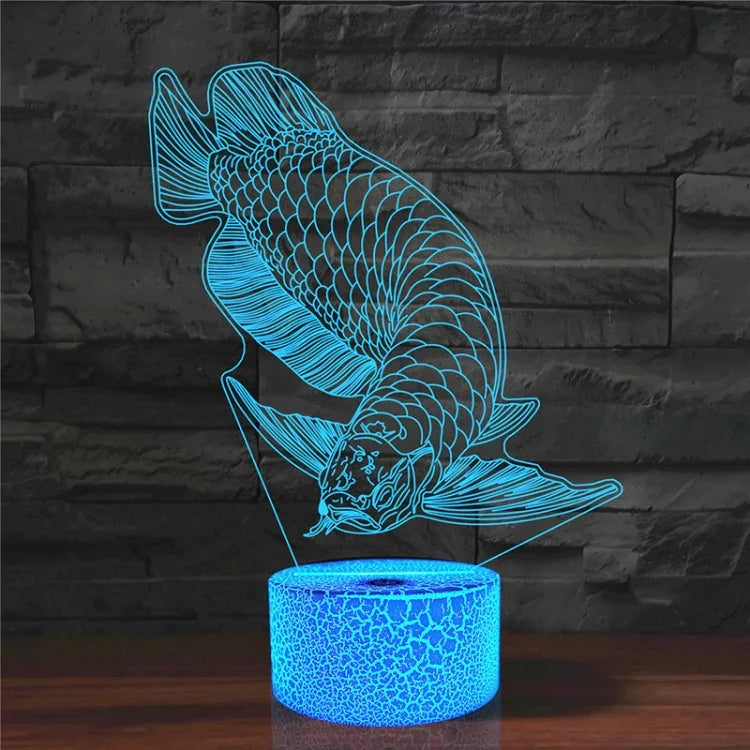 Fish Shape 3D Colorful LED Vision Light Table Lamp, Crack Touch Version, Crack Touch Version