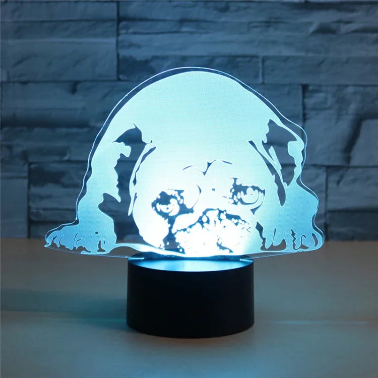 趴伏狗形3D彩色LED視覺燈桌燈，充電觸控版，充電觸控版
