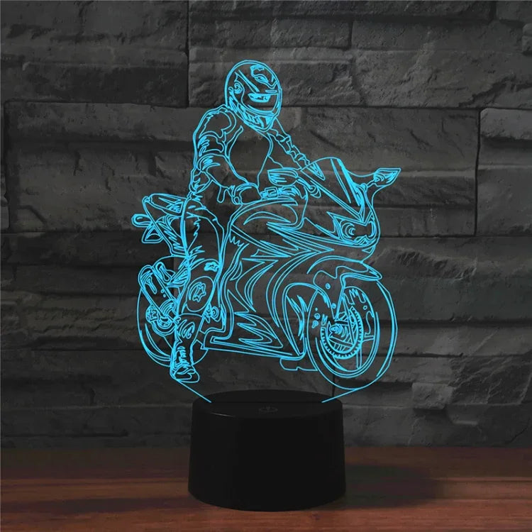 摩托車造型3D彩色LED視覺燈桌燈，裂紋遙控版，裂紋遙控版