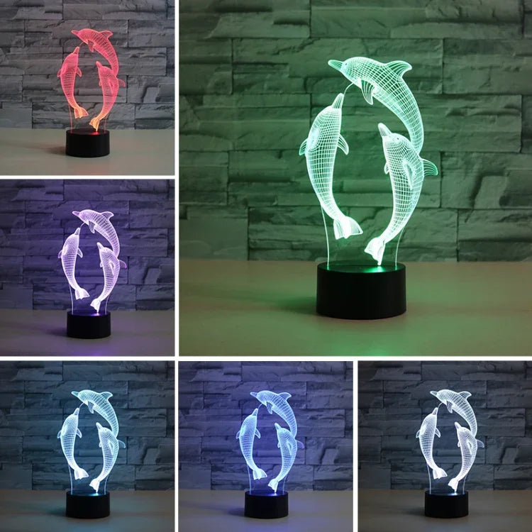 Three Dolphins Shape 3D Colorful LED Vision Light Table Lamp, Crack Touch Version, Crack Touch Version