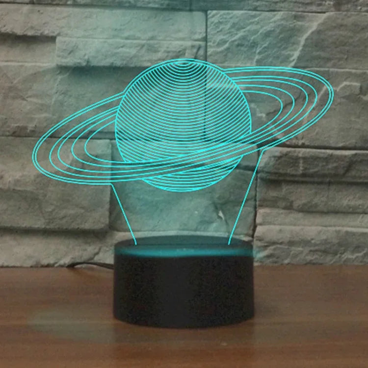 土星造型3D彩色LED視覺燈桌燈，USB及電池版，USB及電池版