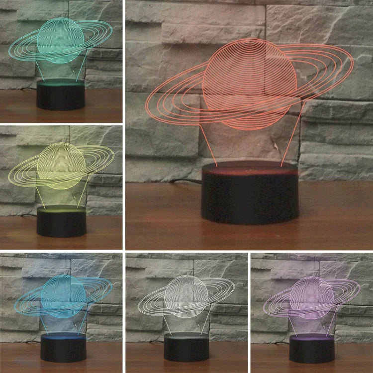 土星造型3D彩色LED視覺燈桌燈，USB及電池版，USB及電池版